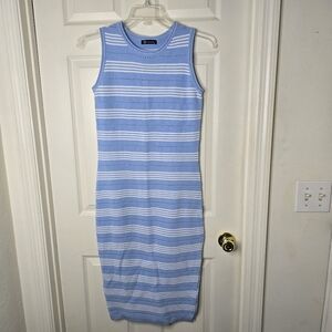 Blue white stripe stretch‎ sheath womens Dress Sleeveless S